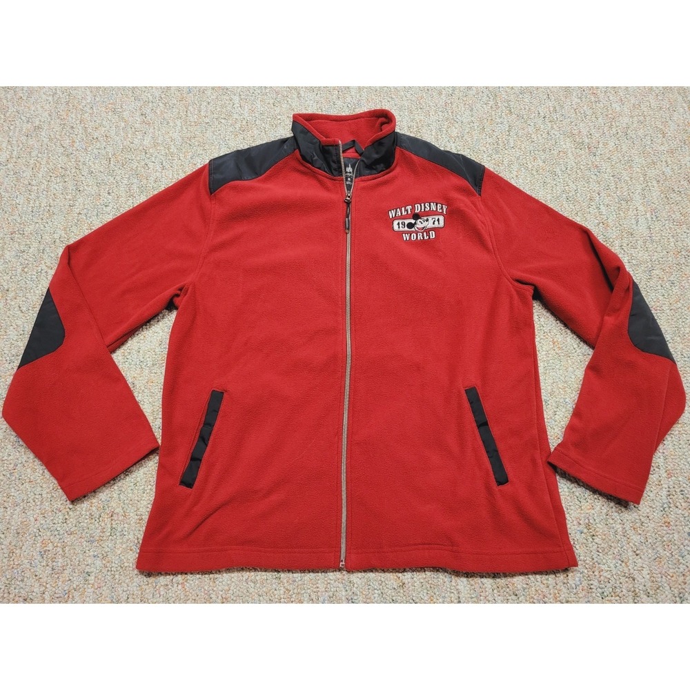 Disney Parks Mickey Mouse Fleece Jacket Mens Medium Red Walt Disney World Zip